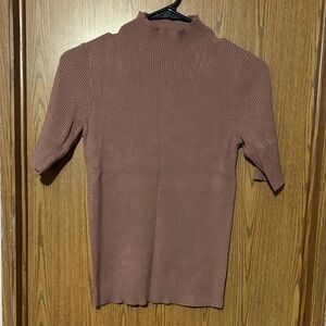 Mango Women's Dusty Rose Ribbed Turtleneck Sweater